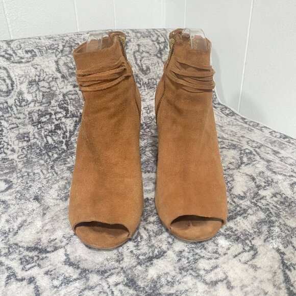 Steve Madden Baine Open Toe Suede Ankle Booties Cognac Brown Size 8 - Picture 2 of 7